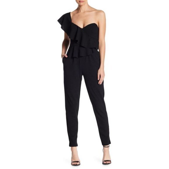 Alexia Admor Synthetic One-shoulder Ruffle Jumpsuit‎ in Black Womens Size 4 - Picture 1 of 10